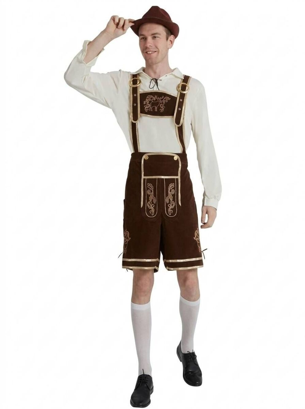 🔥NWT Brown Bavarian Oktoberfest Shirt,  Lederhosen Shorts, & Socks Set Men's XL